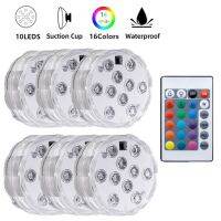 10 Pcs 10 Led RGB Remote Control Submersible Light IP68 Underwater Lights Swimming Pool Decorative Night Lamps For Aquarium Pond