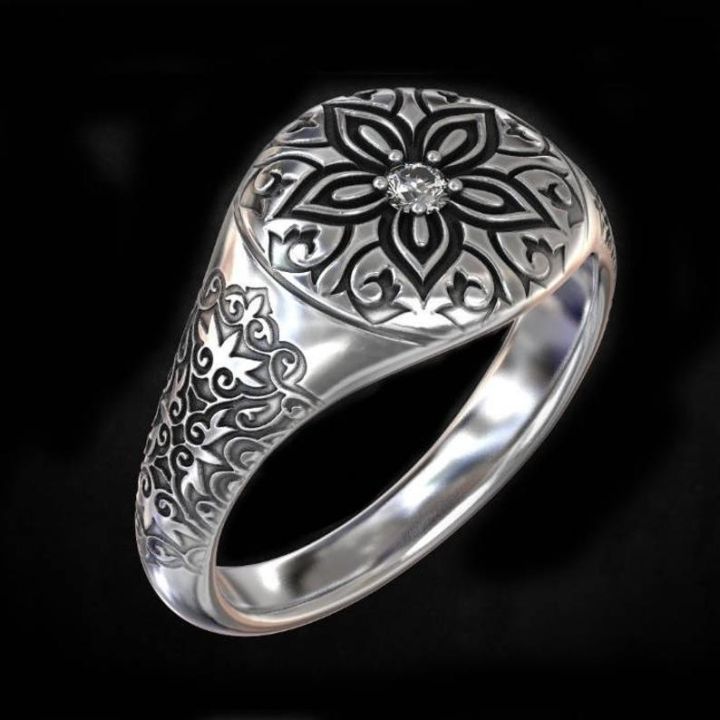 wish-chang-แหวนเพชรแบบฝังสีดำรูปดอกไม้แนววินเทจผู้ผลิตเครื่องประดับแฟชั่นตรง