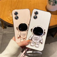 เคสโทรศัพท์ OPPO A78 A98 5G กับนักบินอวกาศสายรัดข้อมือชุบสีลูกอมขอบสี่เหลี่ยมปลอกอ่อนซิลิโคนเคส OPPO A78nfc ใหม่2023เคสโทรศัพท์ปก