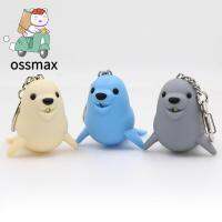 OSSMAX แหวนพวงกุญแจกุญแจไฟ LED ลายการ์ตูนทะเลรูปร่างสิงโตเสียงร้องน่ารักเรืองแสง