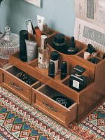 Vintage solid wood with drawer removable eyebrow pencil cosmetic desktop storage box desk lipstick storage pen holder