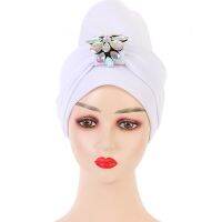 【YF】 Muslim Hijab Scarf Caps Women Fashion Solid Stick Diamond Head Wraps Autumn New Abaya Ramadan White Bonnet Turbans