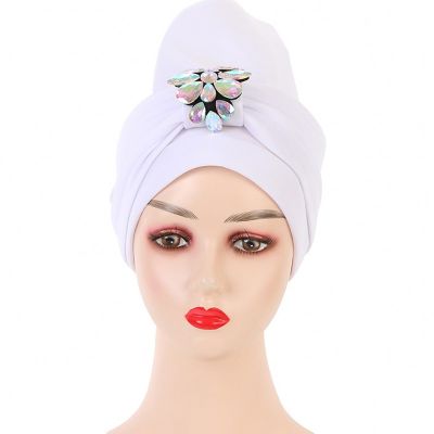 【YF】 Muslim Hijab Scarf Caps Women Fashion Solid Stick Diamond Head Wraps Autumn New Abaya Ramadan White Bonnet Turbans
