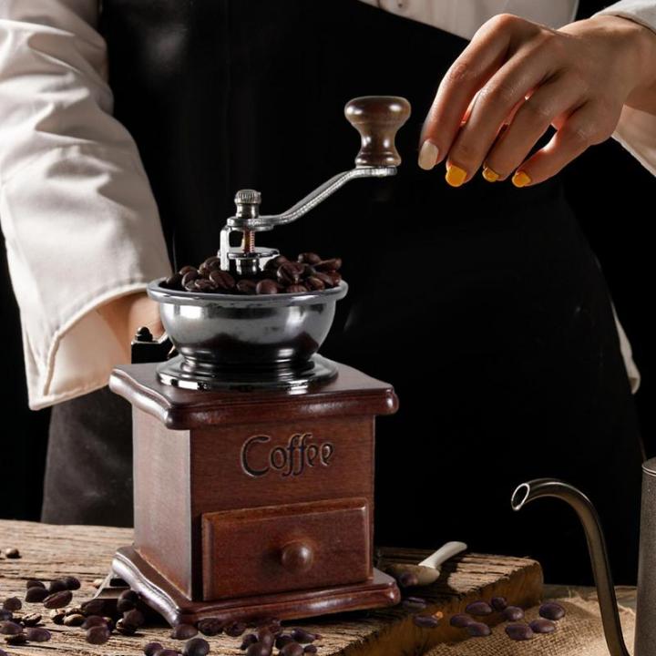 เครื่องชงกาแฟด้วยมือเครื่องบดถั่วเครื่องมือบดชงกาแฟแบบวินเทจหมุนได้-penggiling-kopi-โรงงานไม้วันเกิดวันคริสต์มาสปีใหม่ร้านค้า