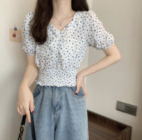 Floral Short-Sleeved Shirt Womens Thin Coat Spring New 2023 Design Sense Niche Chic Short Waist-Controlled Top