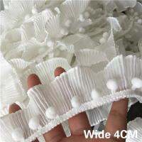 [HOT!] 4CM Wide White 3D Pleated Chiffon Elastic Lace Pompom Ruffle Trim Ribbon Dress Clothing Headwear DIY Sewing Guipure Supplies