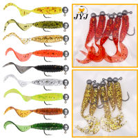 JYJ 5pcs/bag 1g jig hook with 4cm fishing grub worm maggot soft small lure bait artificail fishing tackle for perch crappie bass Lures Baits