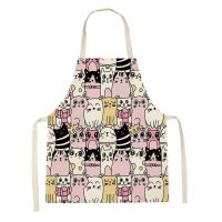 Cute Cat Linen Kitchen Aprons Cooking Baking Accessories Adult Kids Sleeveless Aprons Household Kitchen Antifouling Apron Aprons