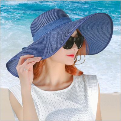 【CC】 simple summer straw hat women big wide brim beach sun foldable UV protection bone chapeu feminino