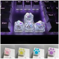 Tapa De Tecla Retroluminada Para Teclados Mecánico,Tecla De Cristal Transparente Personizada Con Diseño De Pata De Gato, Cherry MX Axis, DIY