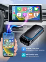 มอคค่าสโตร์อะแดปเตอร์ CarPlay ไร้สายพร้อมไฟ RGB ล้อมรอบแบบมีสายไปยังปลั๊กแอนด์เพลย์ Dongle USB สำหรับ iPhone แบบมีสายรถยนต์