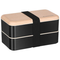 Chaoshihui 12L ประเภท Nordic Plastic Lunch Box Bento Box Double-Layer Food Container (สีดำ)