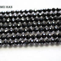 Meihan Free shipping (3 strandsset) natural 4mm black spinel faceted round loose beads for jewelry DIY design or gift