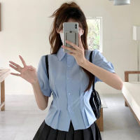 Plain Shirt Women Short Sleeve Slim Blouse Korean Style Fashion Simple Ladies Tops Summer New