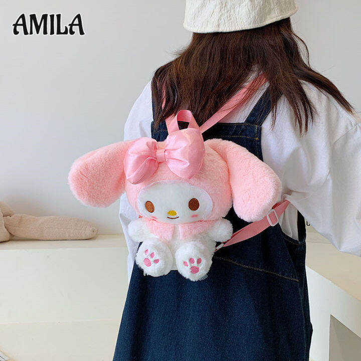 amila-กระเป๋าสะพายตุ๊กตาของเล่นผ้ากำมะหยี่สีชมพูใหม่กระเป๋าเป้สะพายหลังของเด็กน่ารักกระเป๋านักเรียน