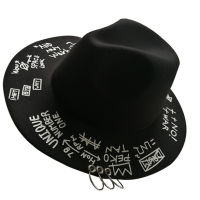 Fedora hat piercing graffiti letters woolen hat Korean style tide men and women wide brim top hat British jazz hat hip hop winte