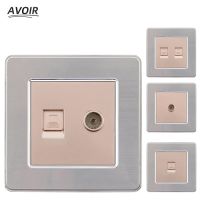 Atlectric Rj45 TV Port Wall Socket Rj45 Ethernet Socket Double Rj45 Port Socket Stainless Steel Panel Outlet 86mmx86mm