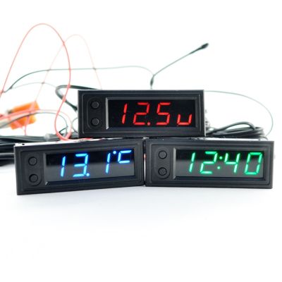 ปรับรถนาฬิกาอุณหภูมิ12โวลต์3 In 1เครื่องวัดอุณหภูมิโวลต์มิเตอร์วัดนาฬิกาอิเล็กทรอนิกส์ LED จอแสดงผลดิจิตอลหน้าจอแอลซีดี