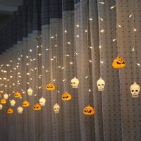 ZZOOI Halloween Decoration Led Lights Skull Pumpkin LED Curtain String Lights 3D Halloween Ghost Lantern Party Home Party DIY Decor