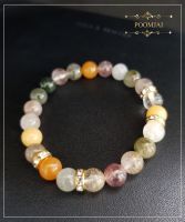 POOMJAI - กำไลหินไหม 5 สี กำไลหินมงคล กำไลหินแท้ กำไลหินธรรมชาติ Lucky Stone ขนาด 8 มิล หินนำโชค หินมงคล ราชาแห่งความมั่งคั่งร่ำรวย