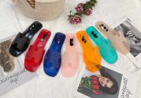 【Available】2022 New Flat Bottom Beach Shoes One Word Crystal Jelly Cool Slippers Womens Slippers Summer Fashion Outwear