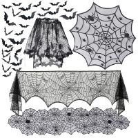 【2023】Halloween Bat Table Runner Black Spider Web Lace Tablecloth เตาผิงผ้าม่านสำหรับตกแต่งปาร์ตี้ฮาโลวีนสยองขวัญ House Props