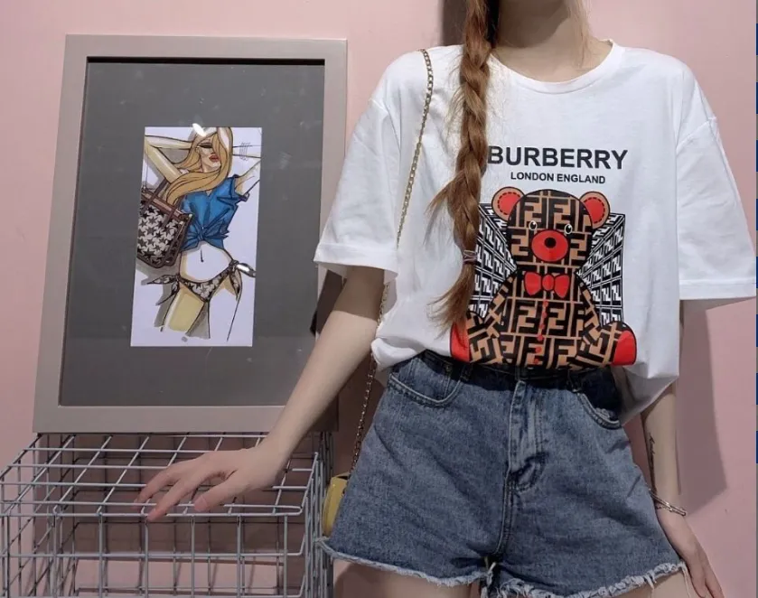 Original-correct version BURBERRY 2021 summer new product bear print cotton  short-sleeved T-shirt women loose fashion couple half-sleeved plus size  women | Lazada PH