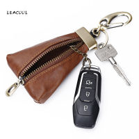 Vintage Genuine Leather Car Key Wallet Men Holder Housekeeper Organizer Women Keychain Cover Zipper Case Bag Pouch Purse