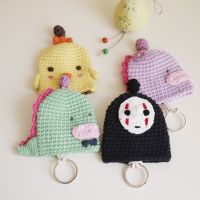 COD KKW MALL Trace Together Token Pouch Handmade Key Wallet Wool Knitted Key Case Cartoon Key Cover Cute Girls Pull-out Key Chain