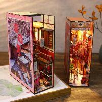 Diy Book Nook Shelf Insert Dollhouse Miniature Kit House Dolls Wooden Toys 3D Puzzle Bookend Bookshelf House For Kids Adult Gift