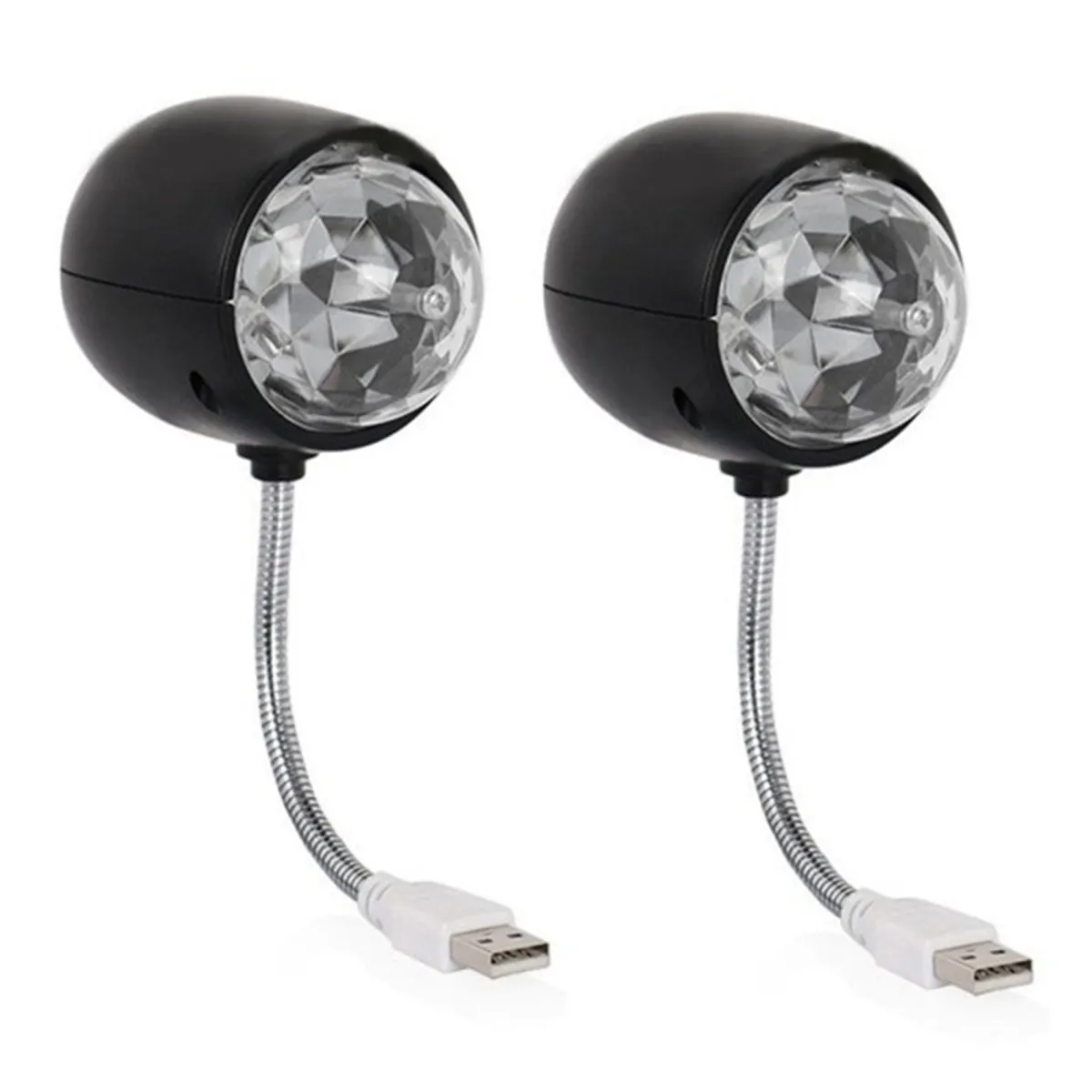 ✥ 2X USB Disco Ball Lamp Rotating RGB Colored LED Stage Lighting Party Bulb  with 3W Book Light USB Powered (Black) 