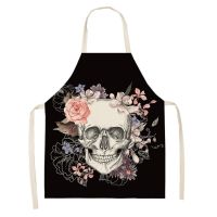 Flower Skull Series Waist Linen Polyester Apron Kitchen Baking Accessories Kitchen Apron Skull Cooking Accessories Tablier Aprons