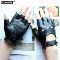 New Womens Sheepskin Half Finger Gloves Leather Single Layer Unlined Thin Hollow Fitness Driver Motorcycle Leather Gloves