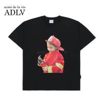 ADLV เสื้อนักผจญเพลิงผู้ชายเสื้อ2023แฟชั่นหลวมใหม่ฤดูร้อนผ้าฝ้ายคอกลม