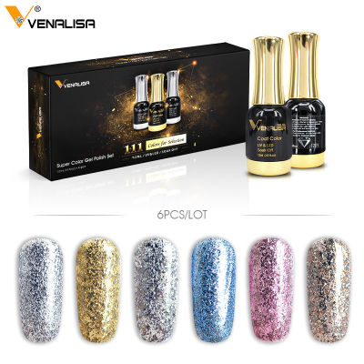 6pcslot VENALISA Platinum Nail Gel Polish 12ml Starry Gel Lacquer Nail Art Long Lasting Soak off UV LED Glitter Nail Gel Polish