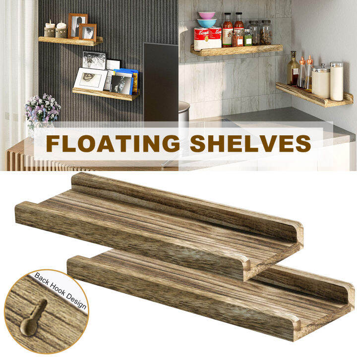 2PCS Modern Wood Shelving Floating Shelves Trays Bookshelves Wooden