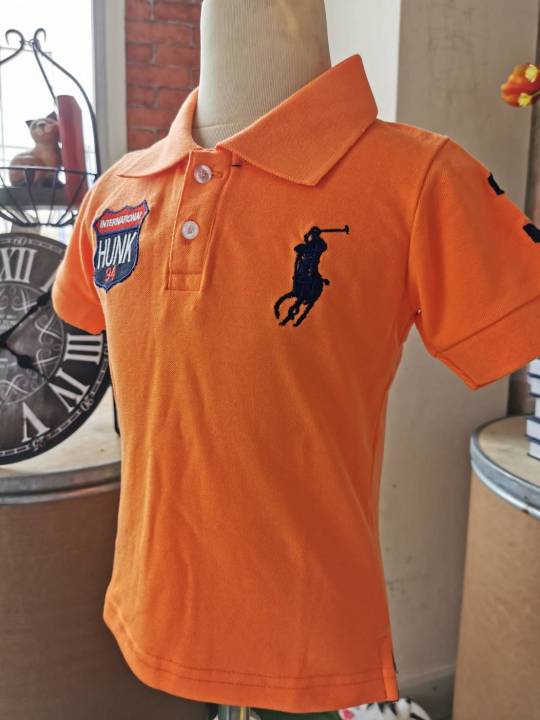 เสื้อคอปก-ปักม้าโปโล-hunk94-สีส้ม-sale-180-บาท-size-1-2ปี