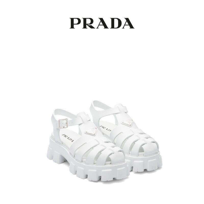 รองเท้าผู้ชายเกาหลี Prada/Prada Men s Triangle Logo Platform Rubber