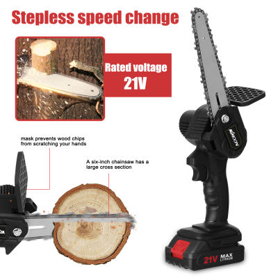 6 I-nch 21V (Two B-attery) Portable Mini Electric Infinitely Variable Speeds Pruning Saws Rechargeable Small Wood Spliting Brush Chainsaw One-handed Woodworking Tool for Garden Orchard Branch Clip