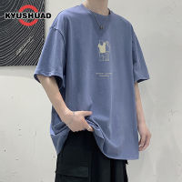 KYUSHUAD เสื้อยืดผู้ชายแฟชั่นหลวมลำลองระบายอากาศที่สะดวกสบายฤดูร้อนแขนสั้นแขนสั้น