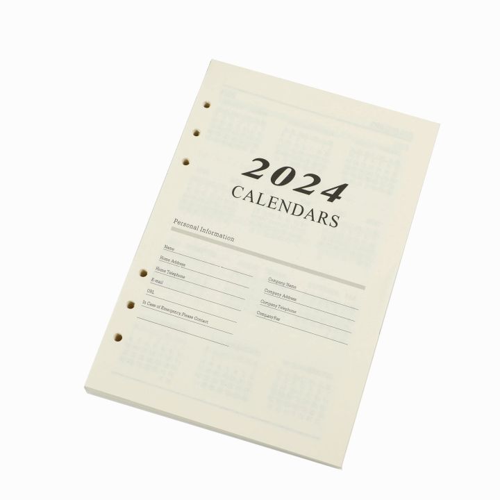 สมุดบันทึกและแผ่น-สมุดวางแผนสมุดจด2024-a5แทรก6หลุมสมุดโน๊ตปกหนังแฟ้มไดอารี่แกนในกระดาษ80g