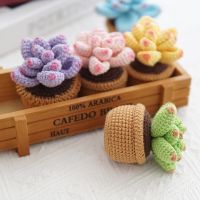 Croche Handmade Knitted Flowers Potted Artificial Fake Plants Flower Potted Car Ornament Birthday Holiday Gift Home Decoration