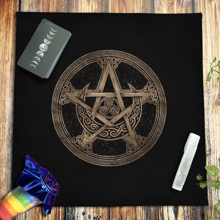 Spiritual Pentagram Tarot Tablecloth Velvet Triskelion Moon Altar Cloth