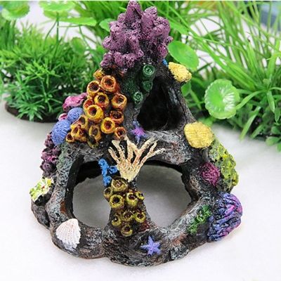Resin Artificial Aquarium Coral Decoration Fish Tank Hollow Coral Reef Ornament Cave Rock House Shelter For Fish Shrimp Hinding