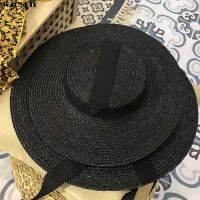 Handmade Black Natural Straw Hat for Men Women Bandage Ribbon Tie Wide Brim Sun Hat Derby Sun Protection Summer Beach Hat