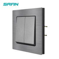 hot！【DT】 SRAN switch 2gang 1/2way 16A 250V Aluminum alloys Panel Black/Gray 82mm x Wall eu F9KG005 Luxury