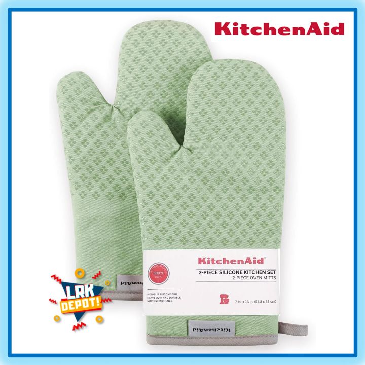 Kitchen Aid 2-Piece Silicone Oven Mitts (Mint Green) - Baking Cooking  Mittens Gloves Potholder KitchenAid Set