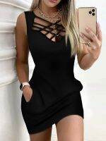 【CW】▲  Criss-Cross Hollow Out Bodycon V-neck Dresses 2023