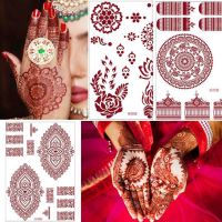 【YF】 Semi Permanent Tattoo Stickers Brown Red Lace Water Transfer Temporary Fake Tattoos Party Festival Henna Body Art Makeup