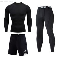 3 piece Tracksuit Men Jogging suit Basic layer Sports for Winter Thermal underwear set MMA rash guard Male Compression Clothing